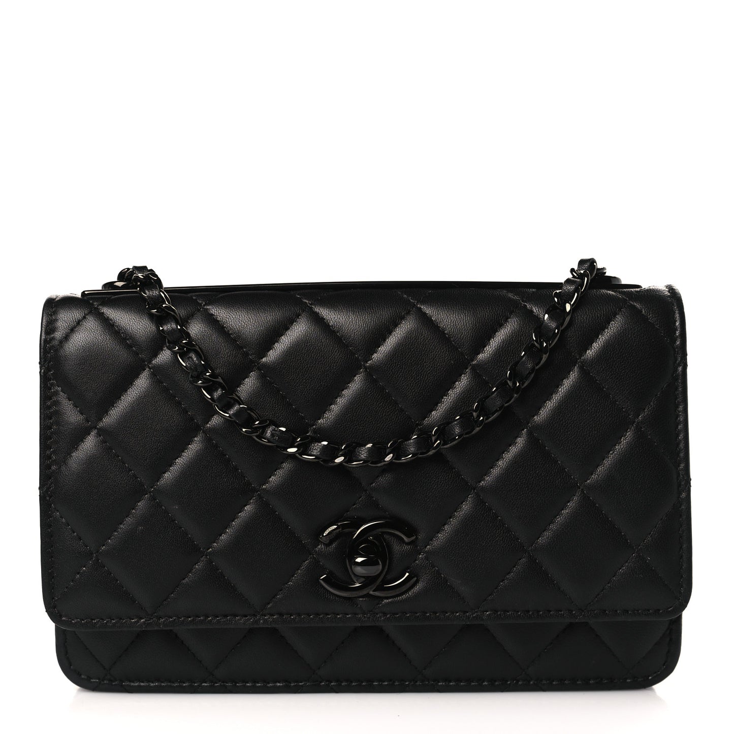 Lambskin Quilted Trendy CC Wallet On Chain WOC So Black