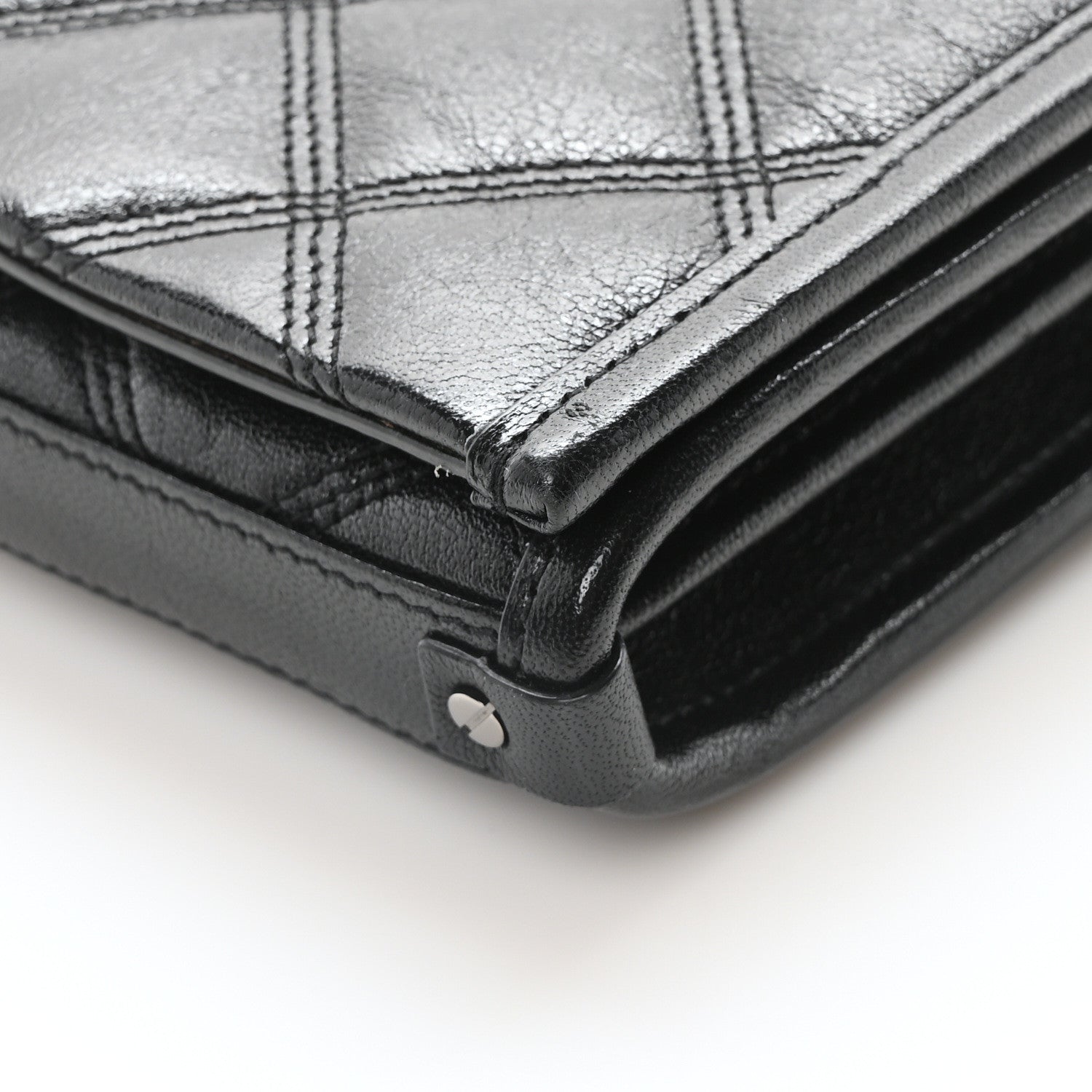 Saint Laurent Lambskin Diamond Quilted Becky Chain Wallet Black 9 of 10