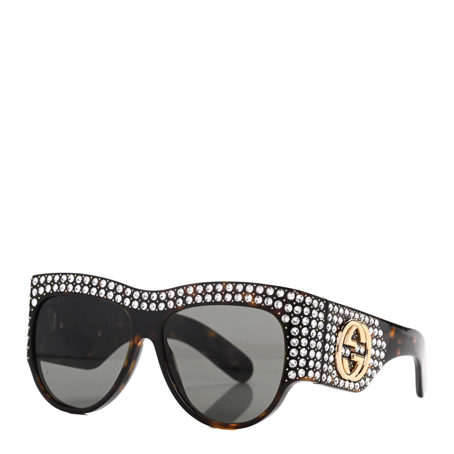 Gucci Acetate Crystal Oversize Hollywood Forever Sunglasses GG0144S Tortoiseshell 1 of 8