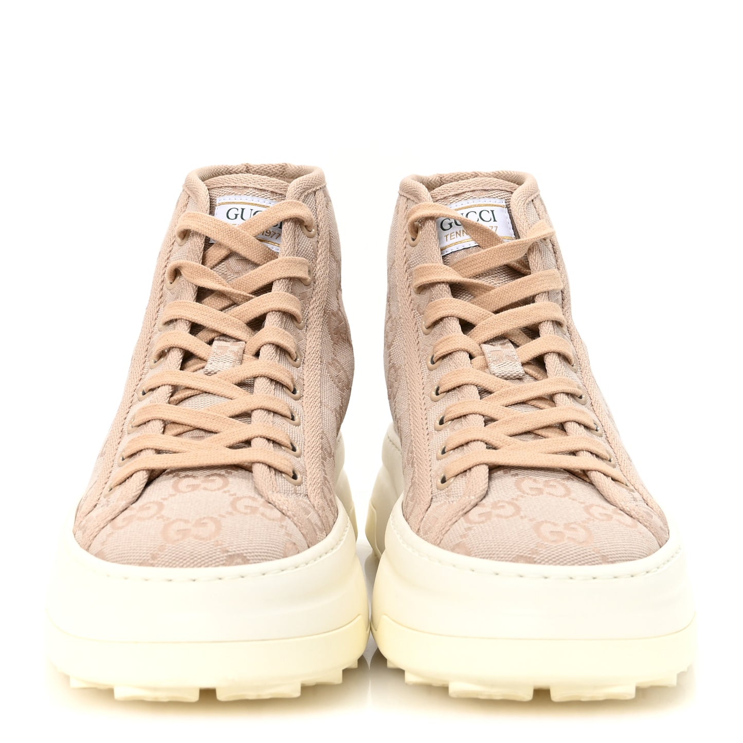 New Canvas GG Monogram Womens Tennis 1977 High Top 55mm Platform Sneakers 38.5 Skin Rose Dark Skin Rose