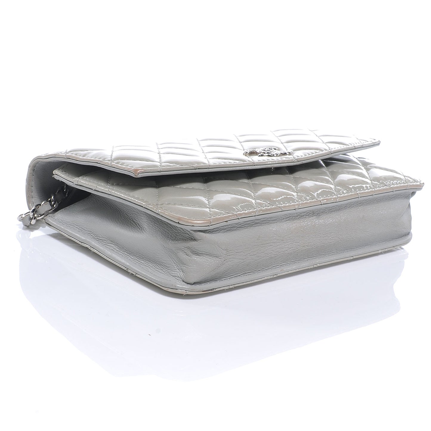 Patent Quilted Brilliant Wallet On Chain WOC Silver