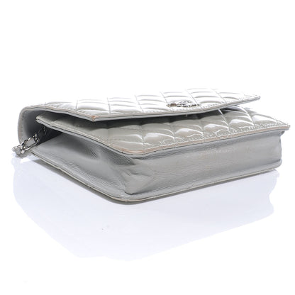 Chanel Patent Quilted Brilliant Wallet On Chain WOC Silver 4 of 9