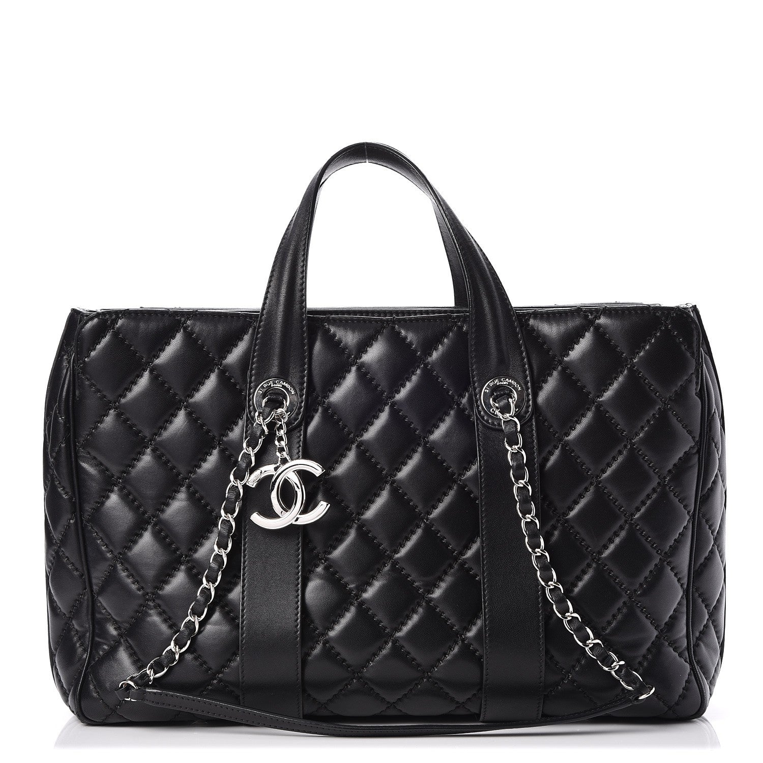 Chanel Lambskin Quilted Large Easy Carry Shopping Tote Black 1 of 8