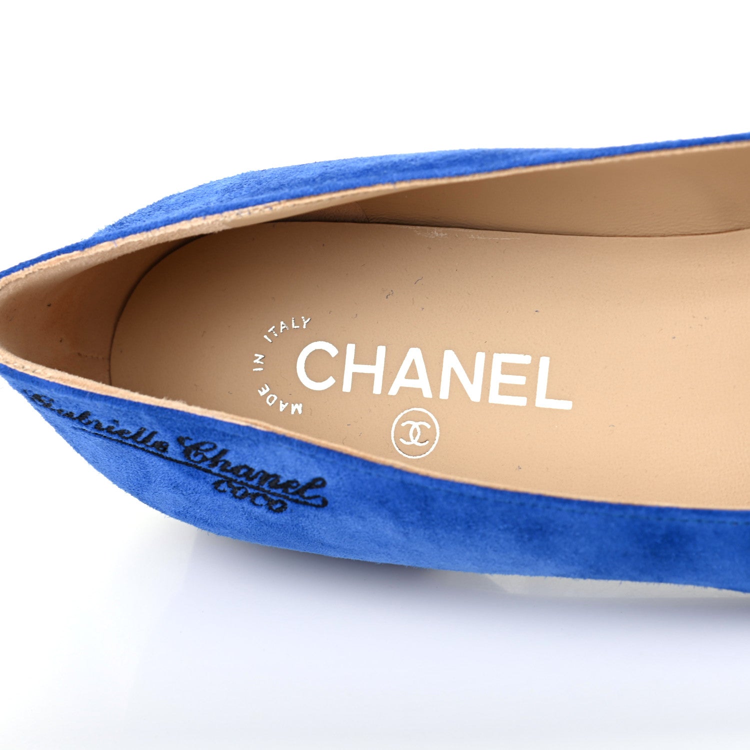 Chanel Suede Satin Cap Toe Gabrielle Ballerina Flats 39 Royal Blue Black 7 of 9