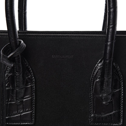 Saint Laurent Suede Crocodile Embossed Small Sac De Jour Black 6 of 9