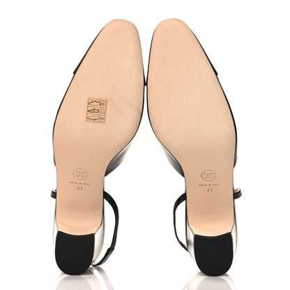 Chanel Goatskin Grosgrain Cap Toe CC Slingback Pumps 41 Black 6 of 9
