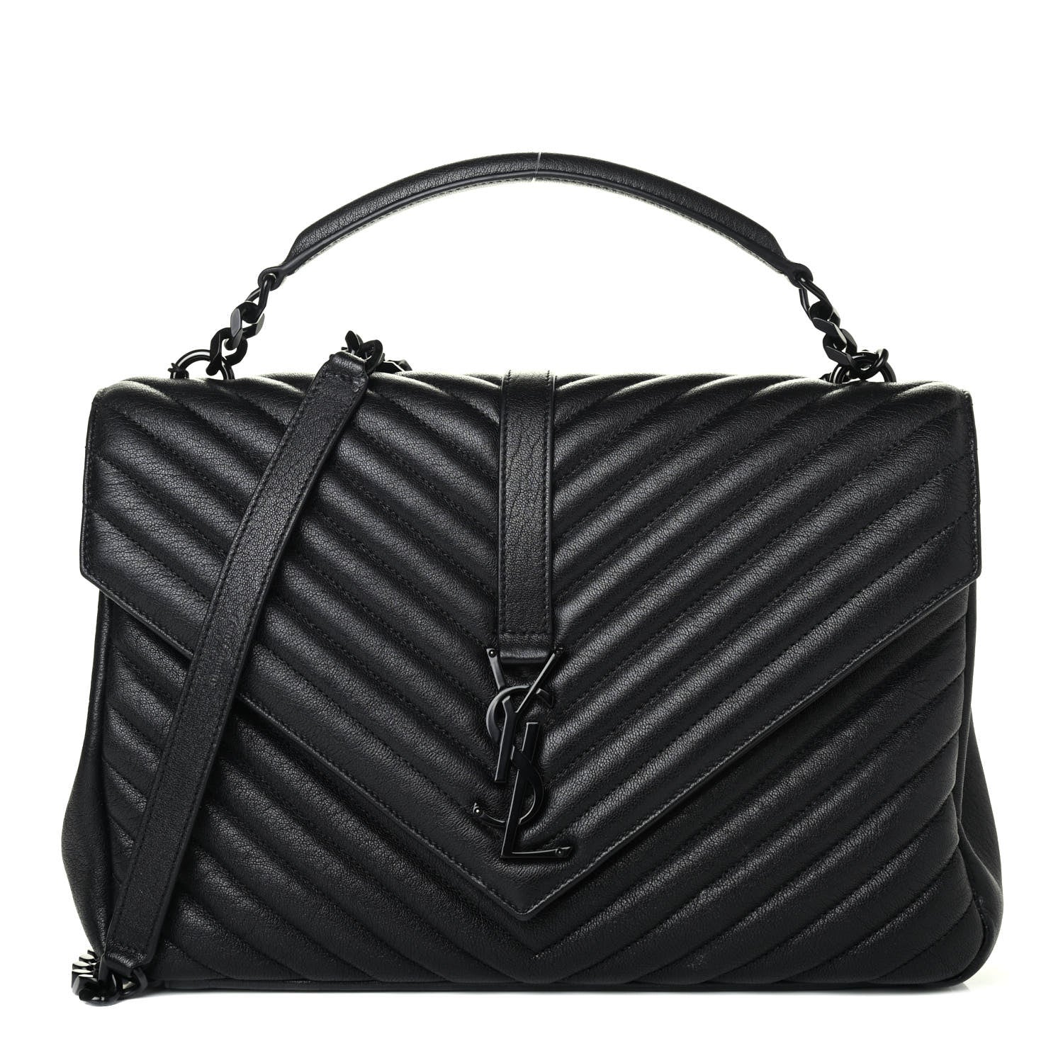 Saint Laurent Sheepskin Matelasse Chevron Monogram Monochrome Large College Satchel Black 1 of 4