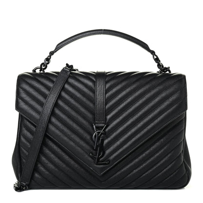Saint Laurent Sheepskin Matelasse Chevron Monogram Monochrome Large College Satchel Black 1 of 4
