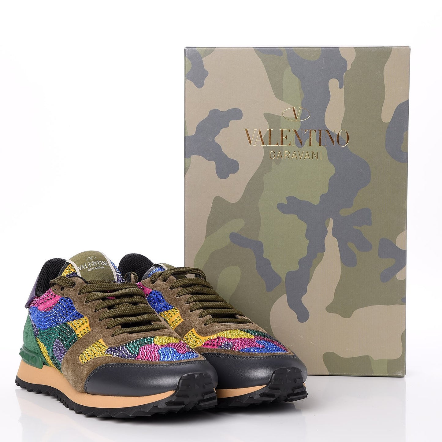 Suede Crystal Camouflage Womens Rockrunner Sneakers 38 Multicolor
