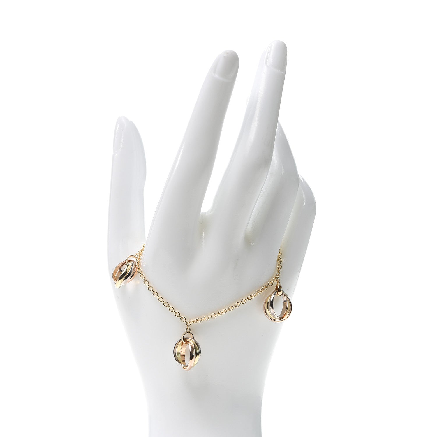Cartier 18K Pink Yellow White Gold Trinity Charm Bracelet 2 of 6