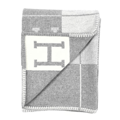 Hermes Wool Cashmere Avalon III Blanket Ecru Gris Clair 2 of 4