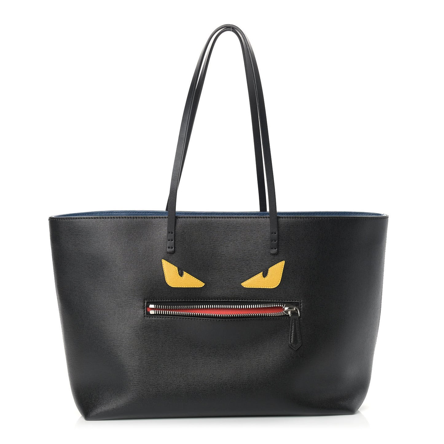 Vitello Elite Cuoio Monster Buggies Medium Roll Tote Black Multicolor Blue Cobalto