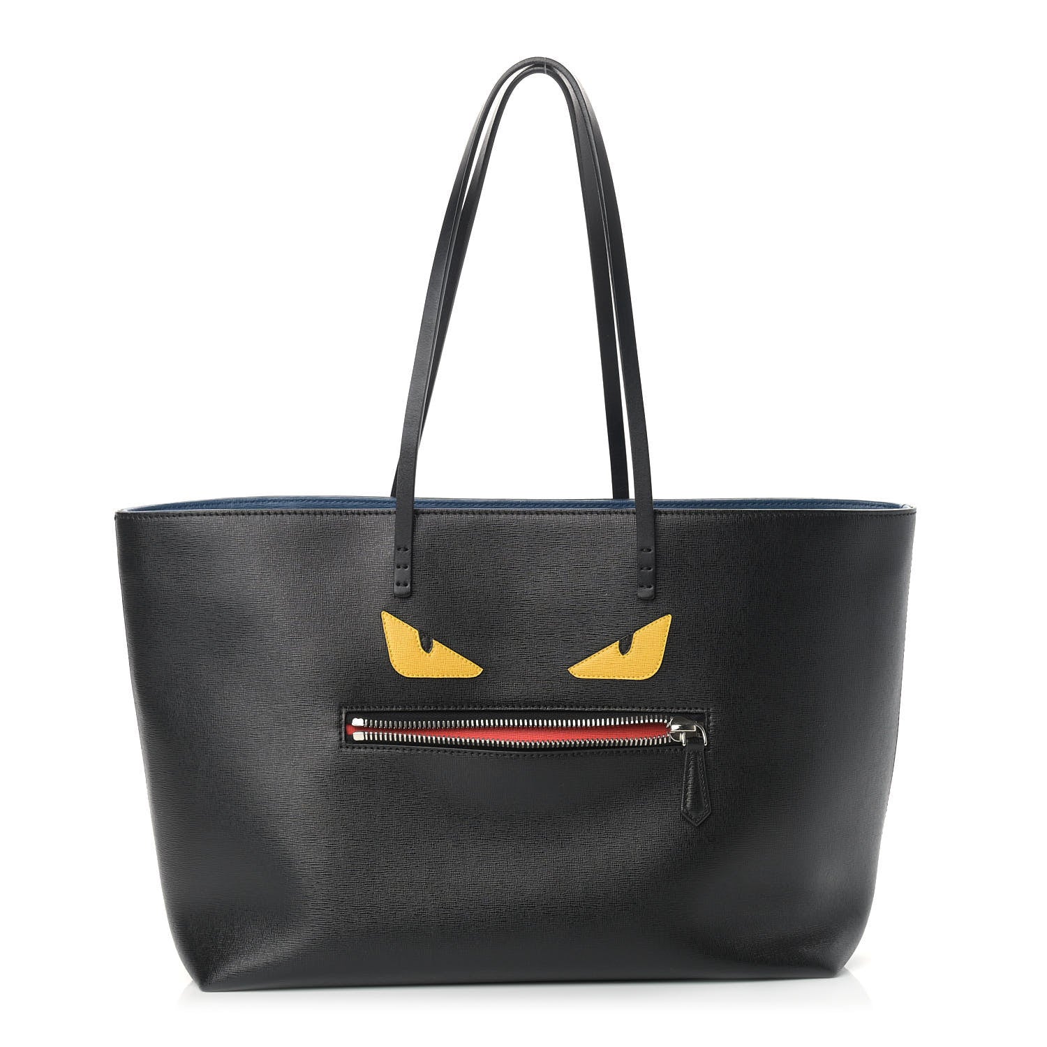 Fendi Vitello Elite Cuoio Monster Buggies Medium Roll Tote Black Multicolor Blue Cobalto 1 of 11