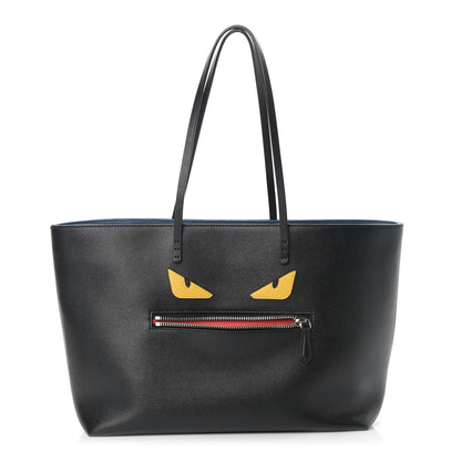 Fendi Vitello Elite Cuoio Monster Buggies Medium Roll Tote Black Multicolor Blue Cobalto 1 of 11