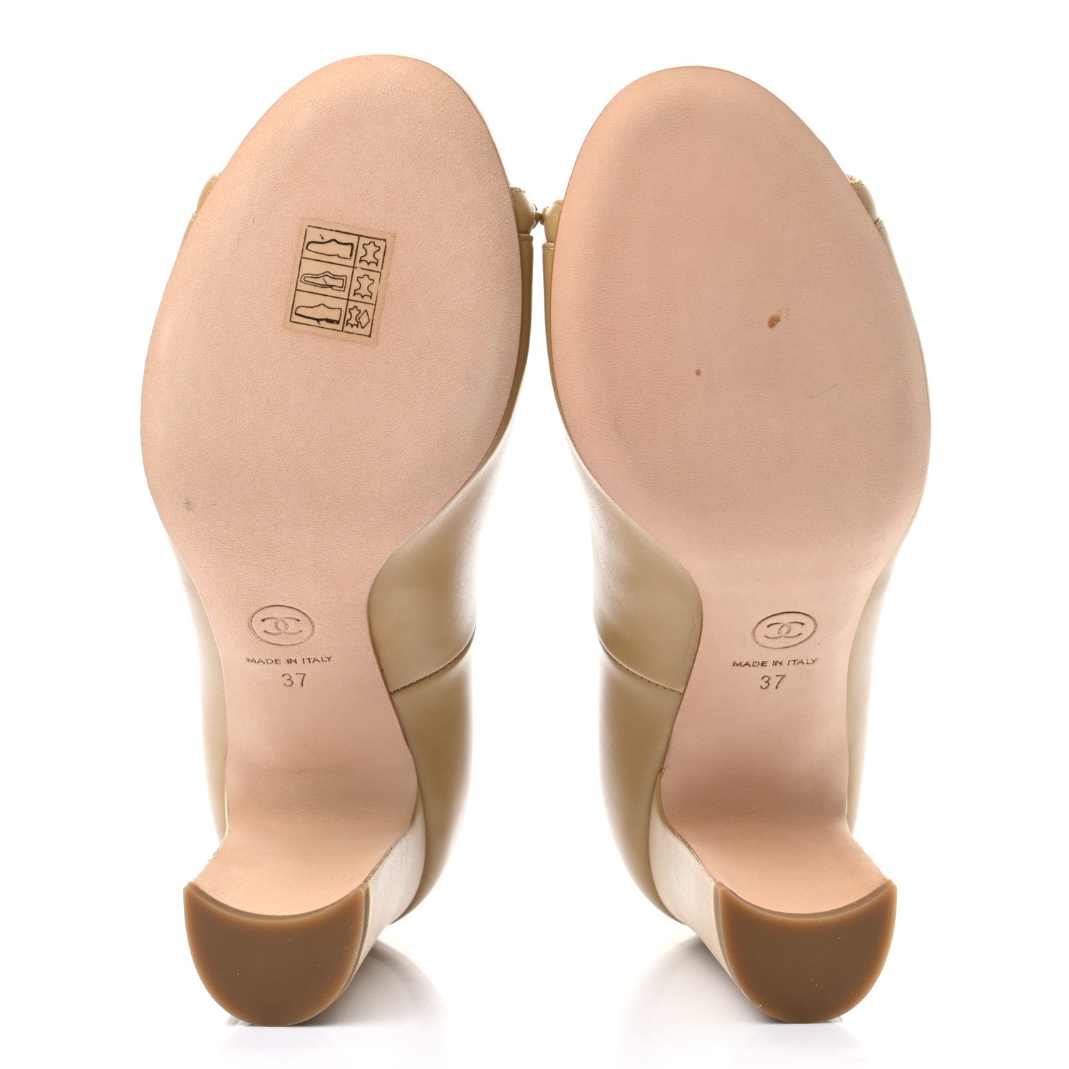 Chanel Calfskin Peep Toe CC Pumps 37 Beige 5 of 9