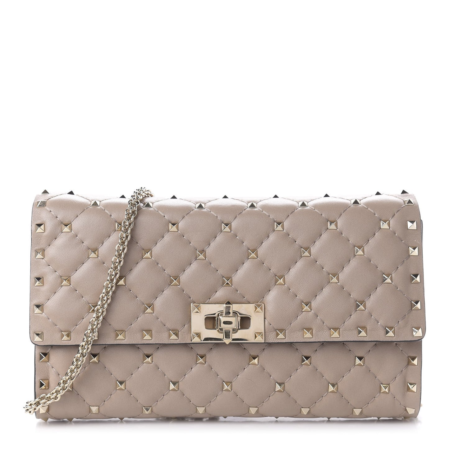 Lambskin Rockstud Spike Wallet on Chain Poudre