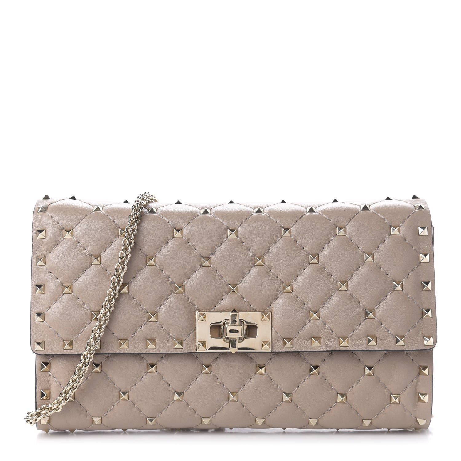 Valentino Garavani Lambskin Rockstud Spike Wallet on Chain Poudre 1 of 10