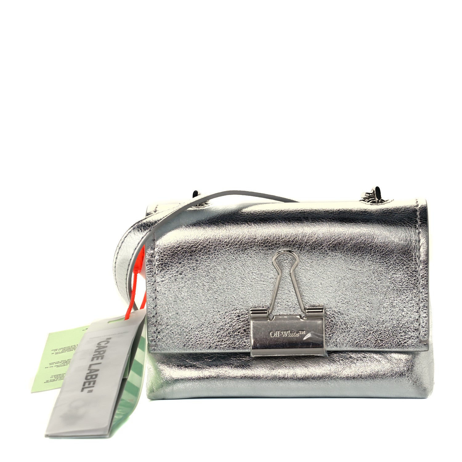 Off-White Calfskin Metallic Small Binder Clip Crossbody Silver 1 of 10