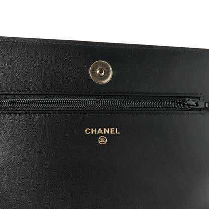 Chanel Lambskin Quilted Pearl Wallet On Chain WOC Black 6 of 12