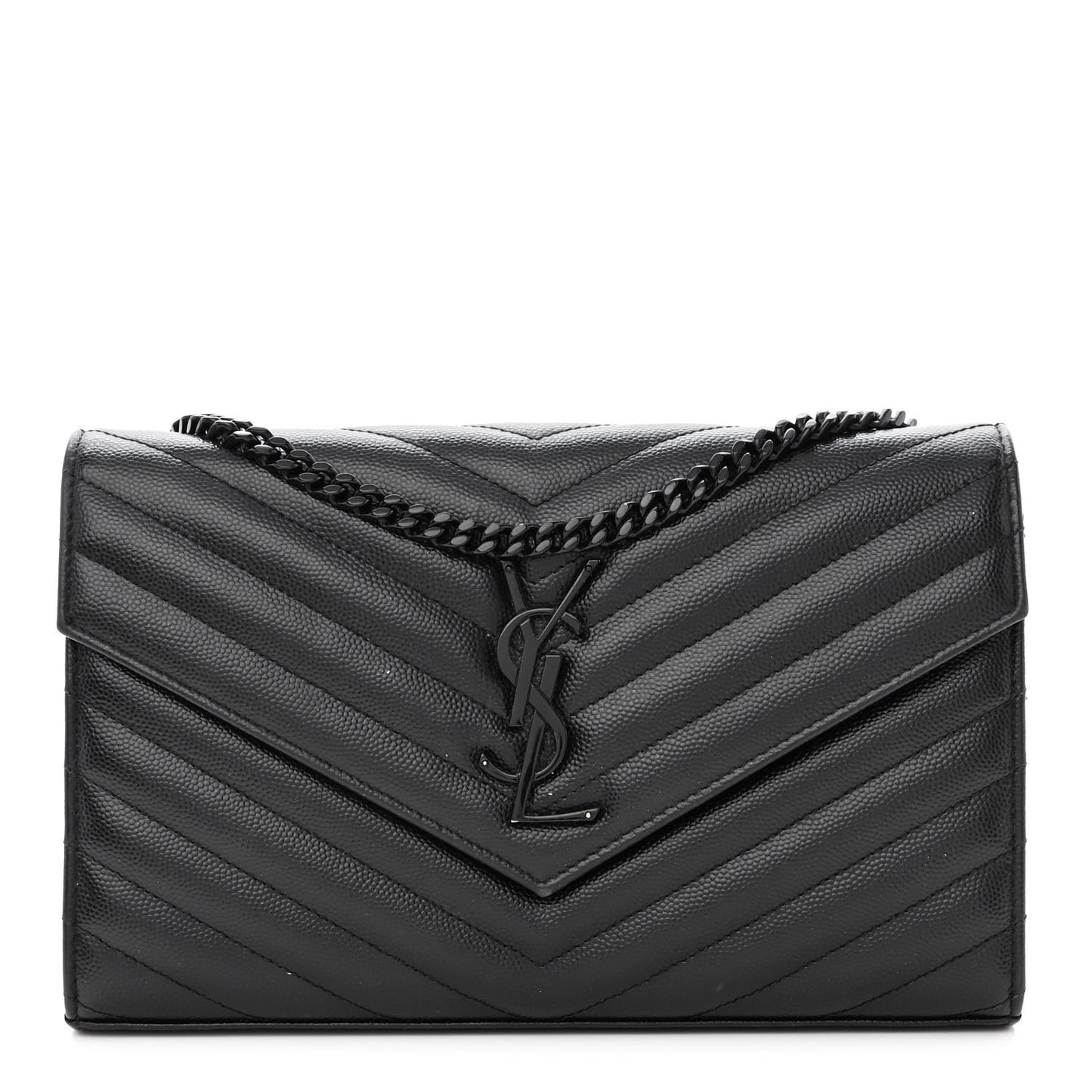 Grain De Poudre Matelasse Chevron Monogram Monochrome Chain Wallet Black