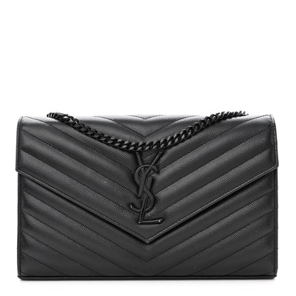 Saint Laurent Grain De Poudre Matelasse Chevron Monogram Monochrome Chain Wallet Black 1 of 13
