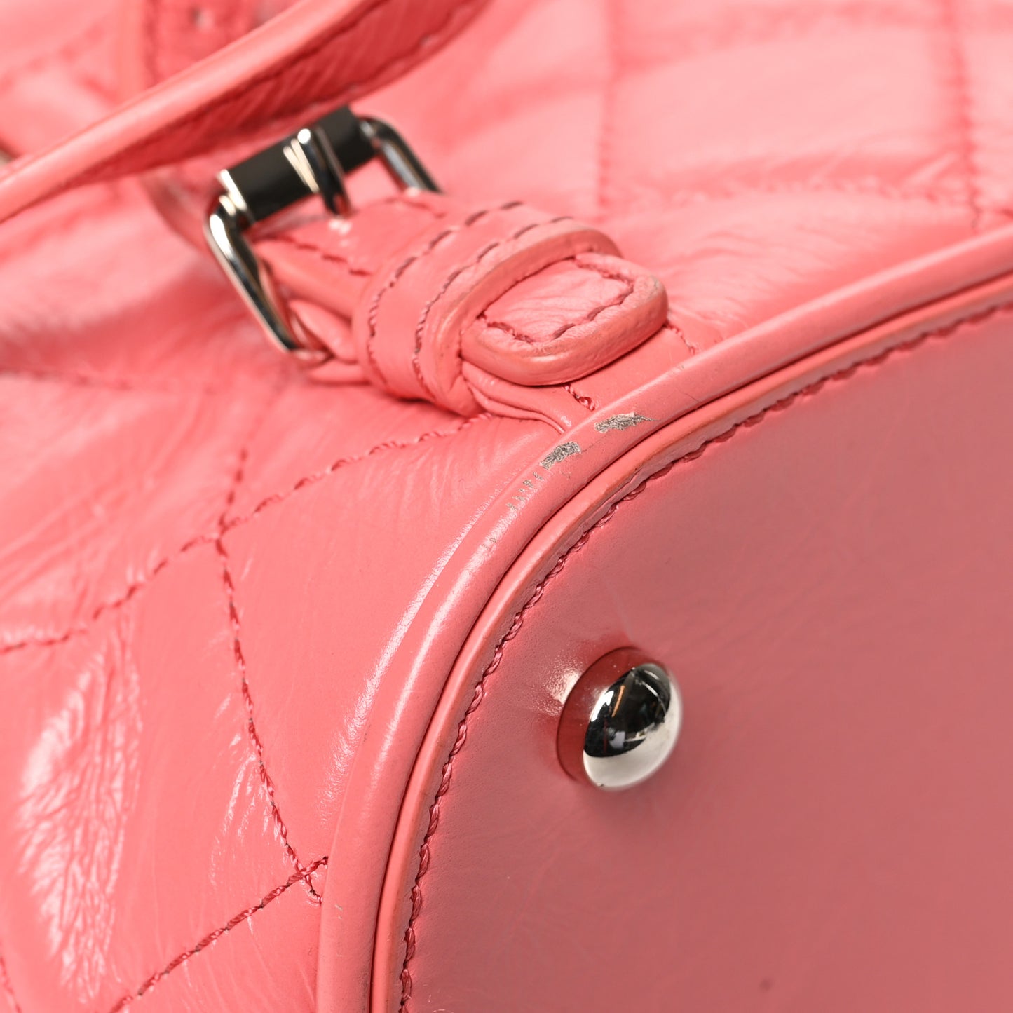 Crumpled Calfskin PVC Quilted Backpack Pink