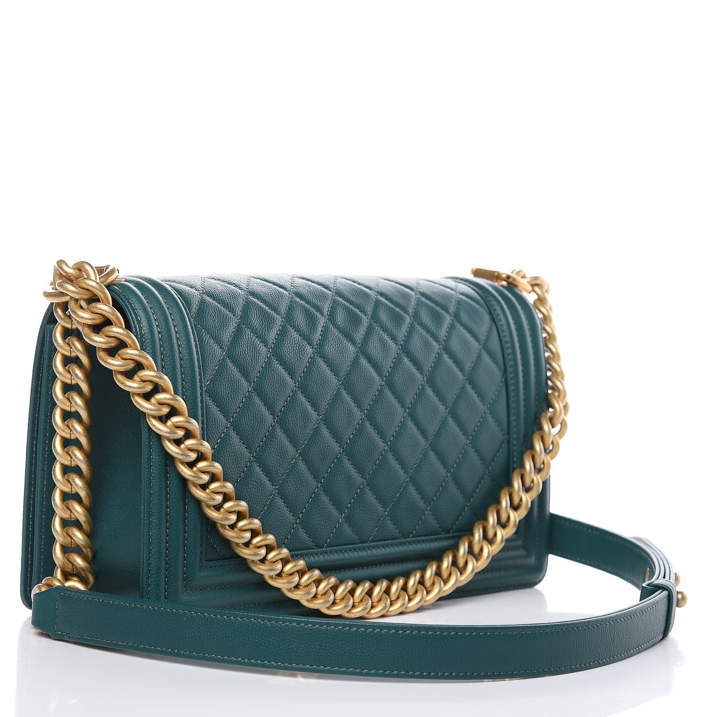 Caviar Quilted Medium Boy Flap Green