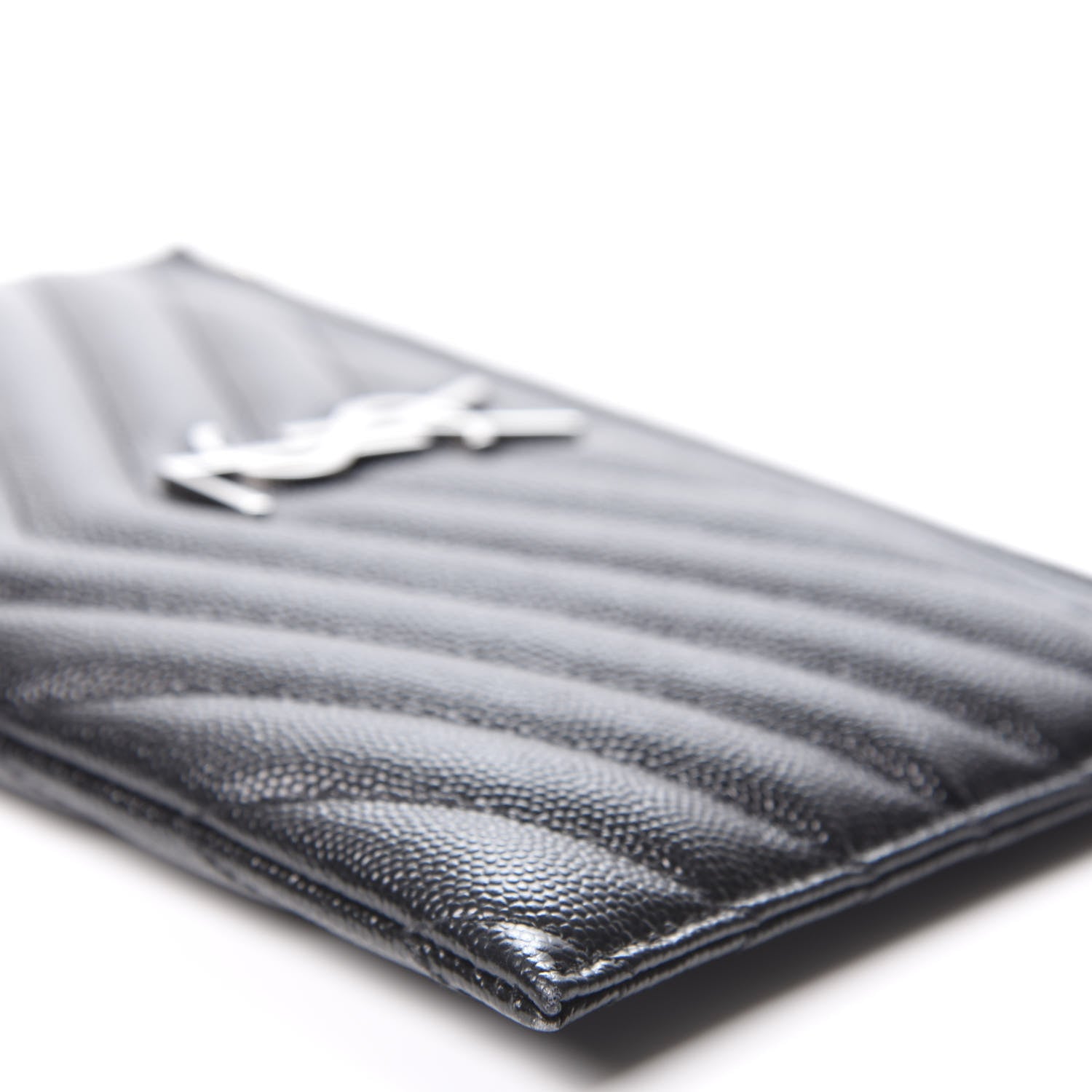 Saint Laurent Grain De Poudre Chevron Monogram Bill Pouch Black 6 of 9