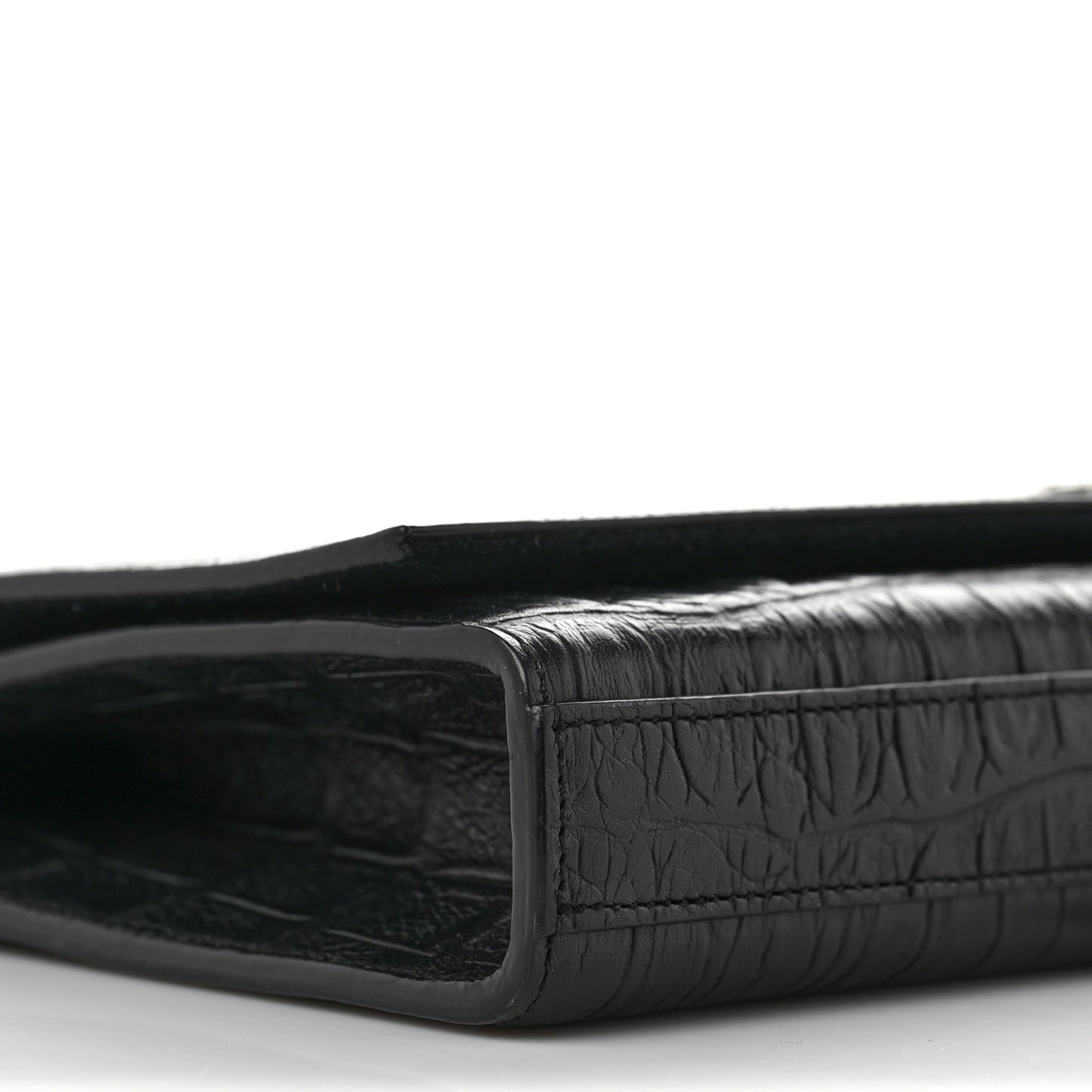 Calfskin Crocodile Embossed Classic Monogram Tassel Clutch Black