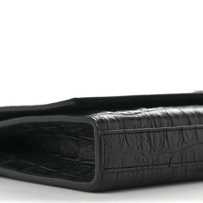 Saint Laurent Calfskin Crocodile Embossed Classic Monogram Tassel Clutch Black 7 of 9