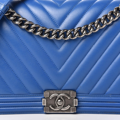 Chanel Calfskin Chevron Quilted New Medium Boy Flap Bright Blue 10 of 10