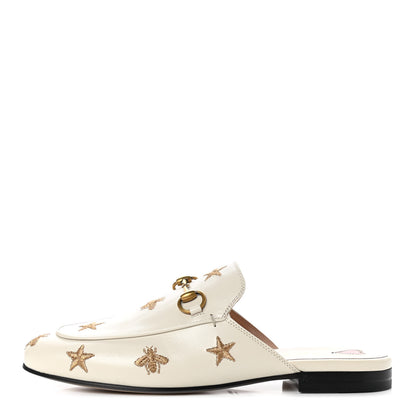 Gucci Goatskin Bee Star Embroidered Womens Princetown Slippers 37 Mystic White 1 of 9