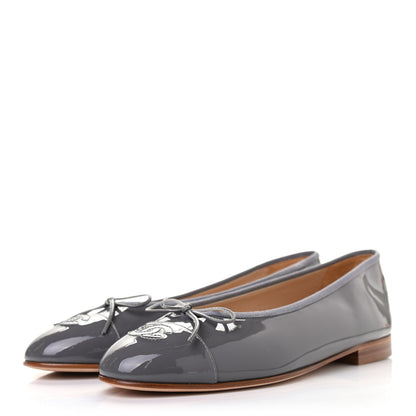 Chanel Patent Calfskin CC Cap Toe Ballerina Flats 39 Dark Grey 3 of 8