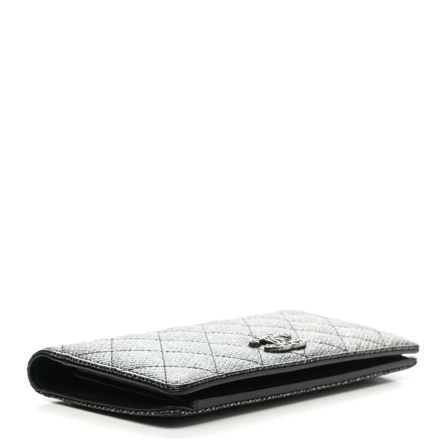 Glittered Calfskin Quilted Yen Wallet Black