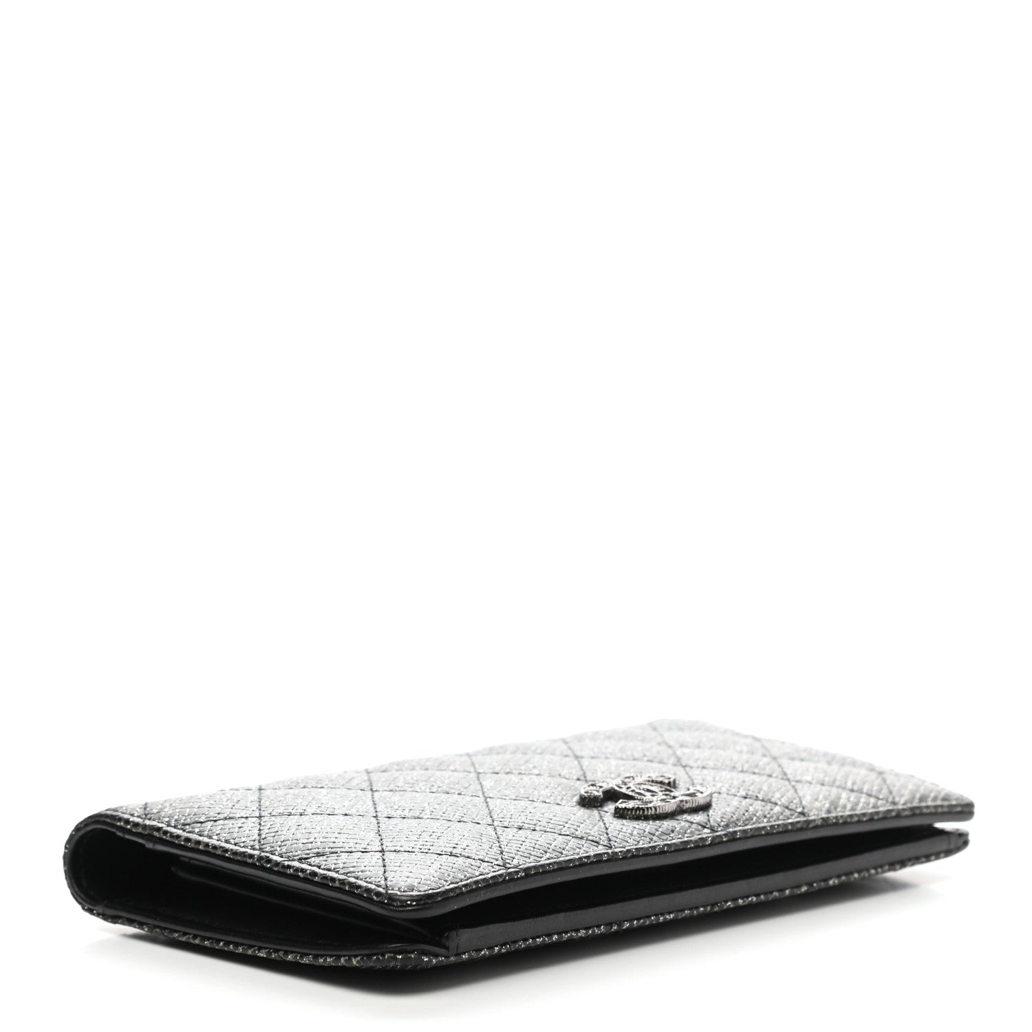 Chanel Glittered Calfskin Quilted Yen Wallet Black 4 of 10