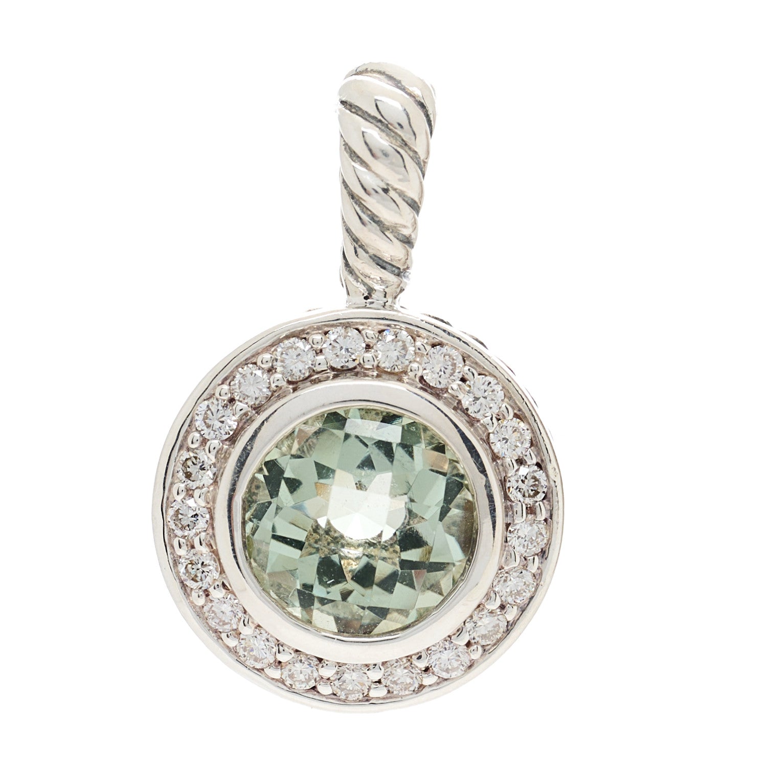 David Yurman Sterling Silver Diamond Prasiolite 8mm Petite Cerise Pendant 1 of 3