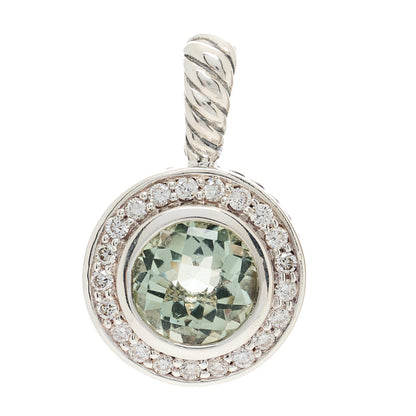 David Yurman Sterling Silver Diamond Prasiolite 8mm Petite Cerise Pendant 1 of 3