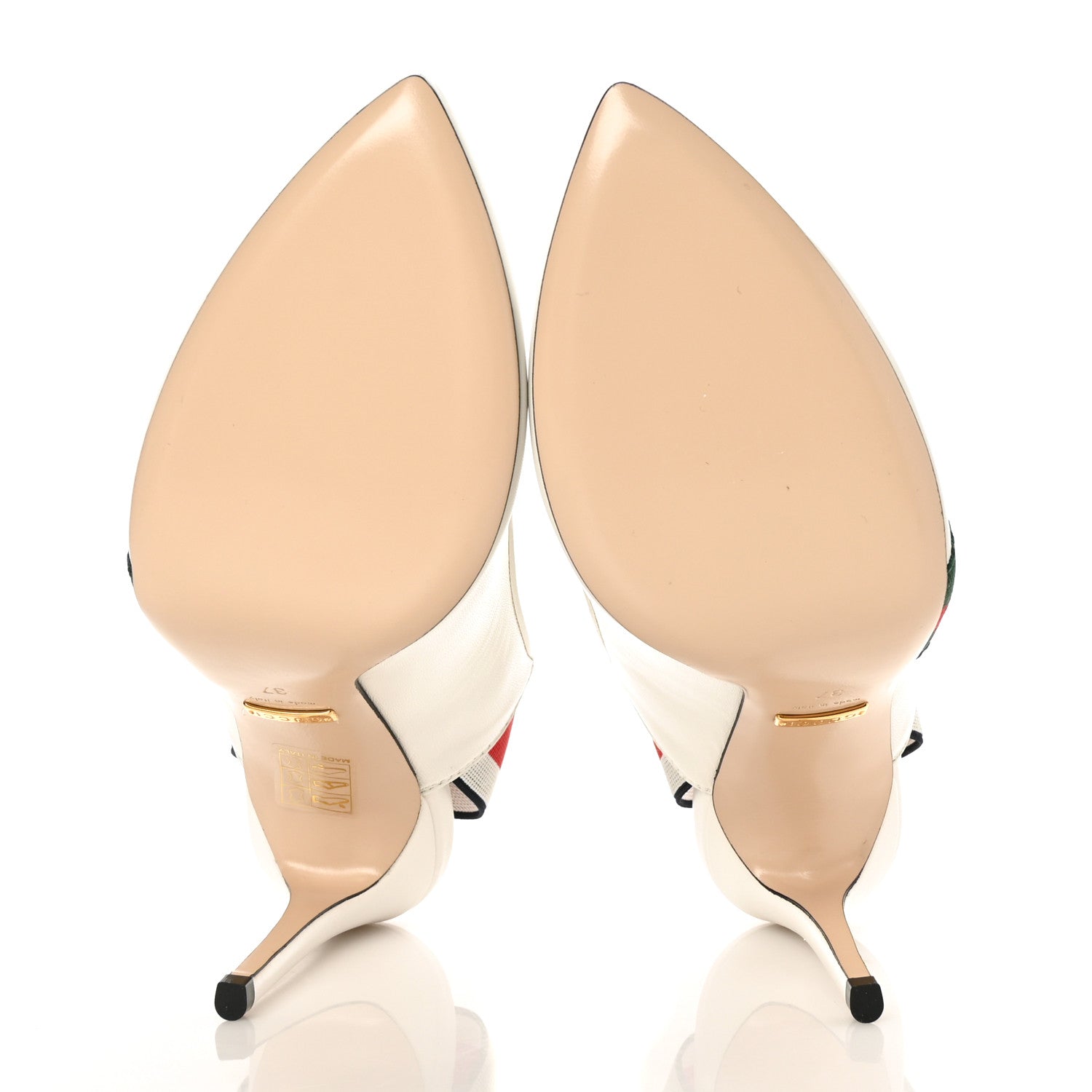 Gucci Malaga Kid Web Sylvie High Heel Slingback Pumps 37 White 5 of 7