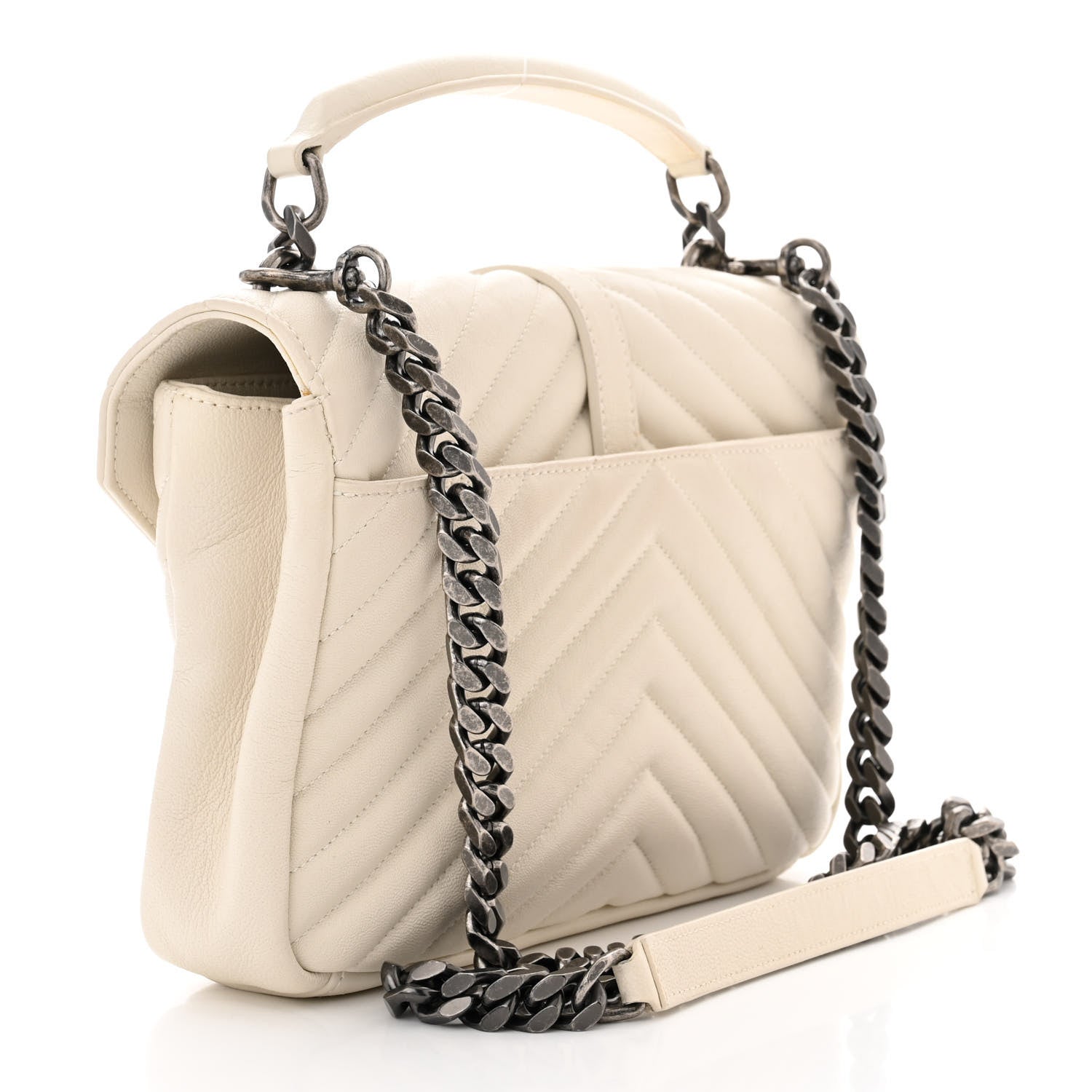 Saint Laurent Sheepskin Matelasse Chevron Monogram Medium College Bag Dove White 3 of 11