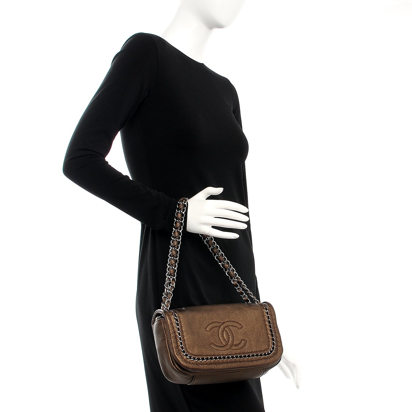 Metallic Deerskin Small Luxe Ligne Flap Bronze