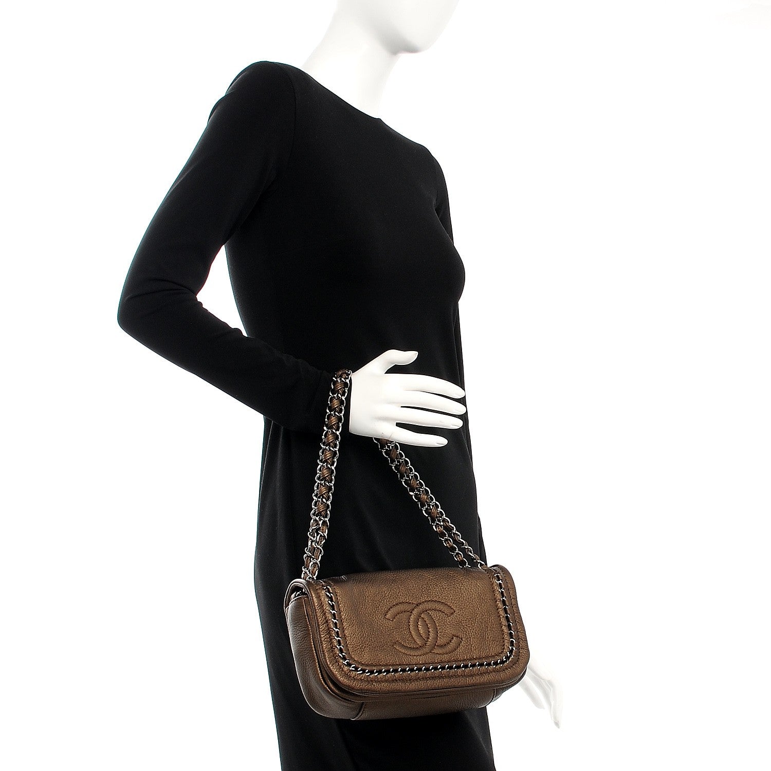 Chanel Metallic Deerskin Small Luxe Ligne Flap Bronze 3 of 15