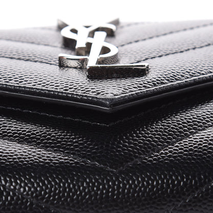Saint Laurent Grain De Poudre Matelasse Chevron Monogram Compact Tri Fold Wallet Black 11 of 12
