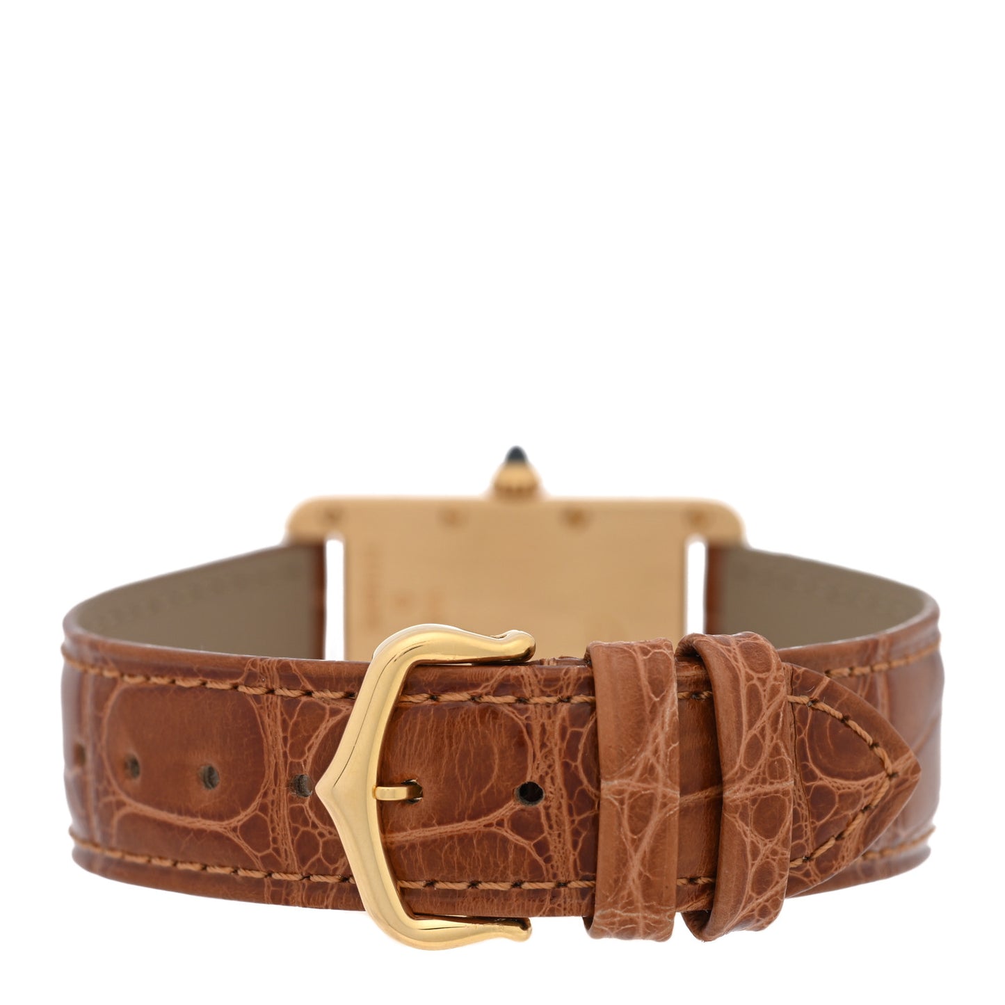 18K Yellow Gold Alligator 26mm Tank Louis Quartz Watch Brown