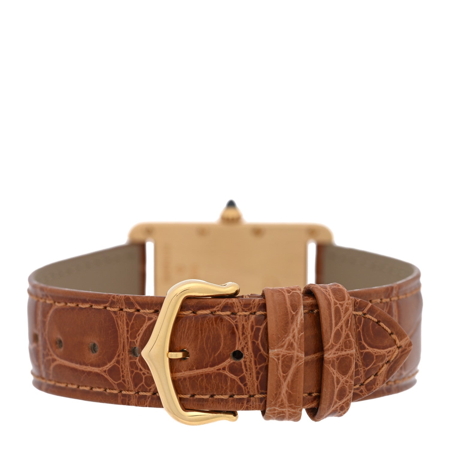 Cartier 18K Yellow Gold Alligator 26mm Tank Louis Quartz Watch Brown 3 of 5