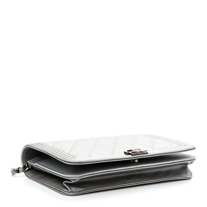Chanel Metallic Caviar Quilted Boy Wallet On Chain WOC Silver 4 of 12