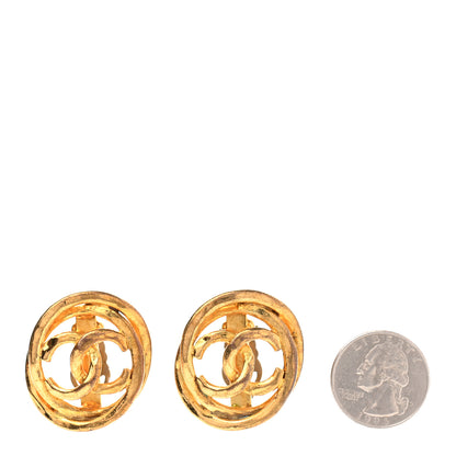 Chanel Metal Round CC Clip On Earrings Gold 2 of 6