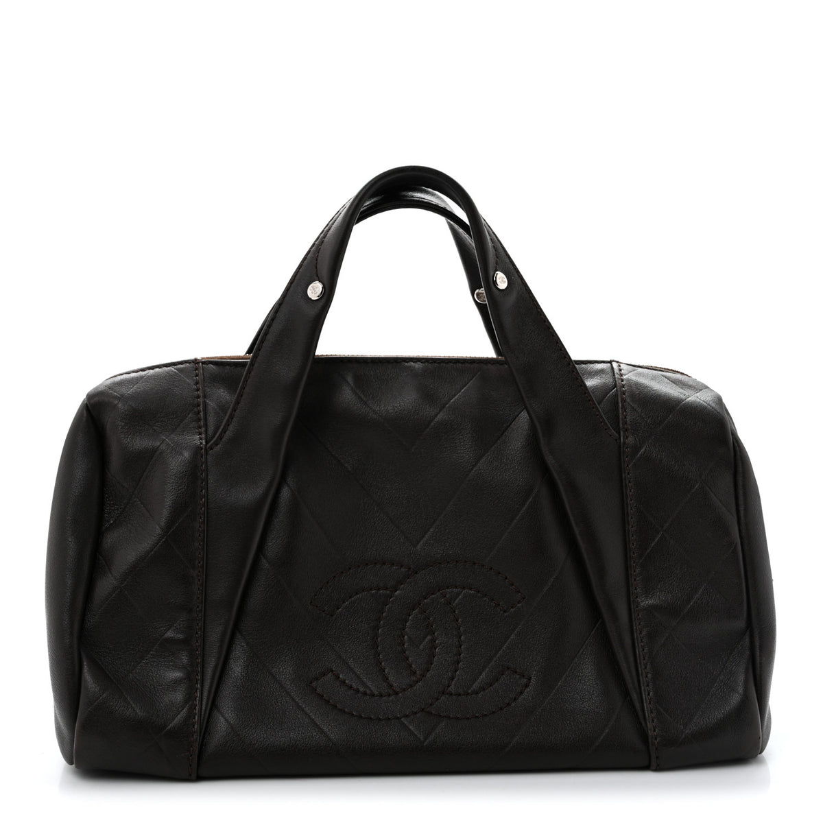 Chanel Calfskin Chevron CC All Day Long Boston Brown 1 of 12
