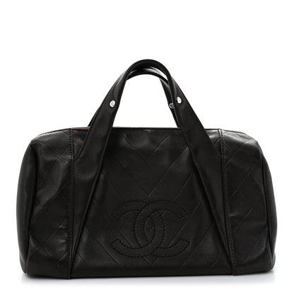 Chanel Calfskin Chevron CC All Day Long Boston Brown 1 of 12