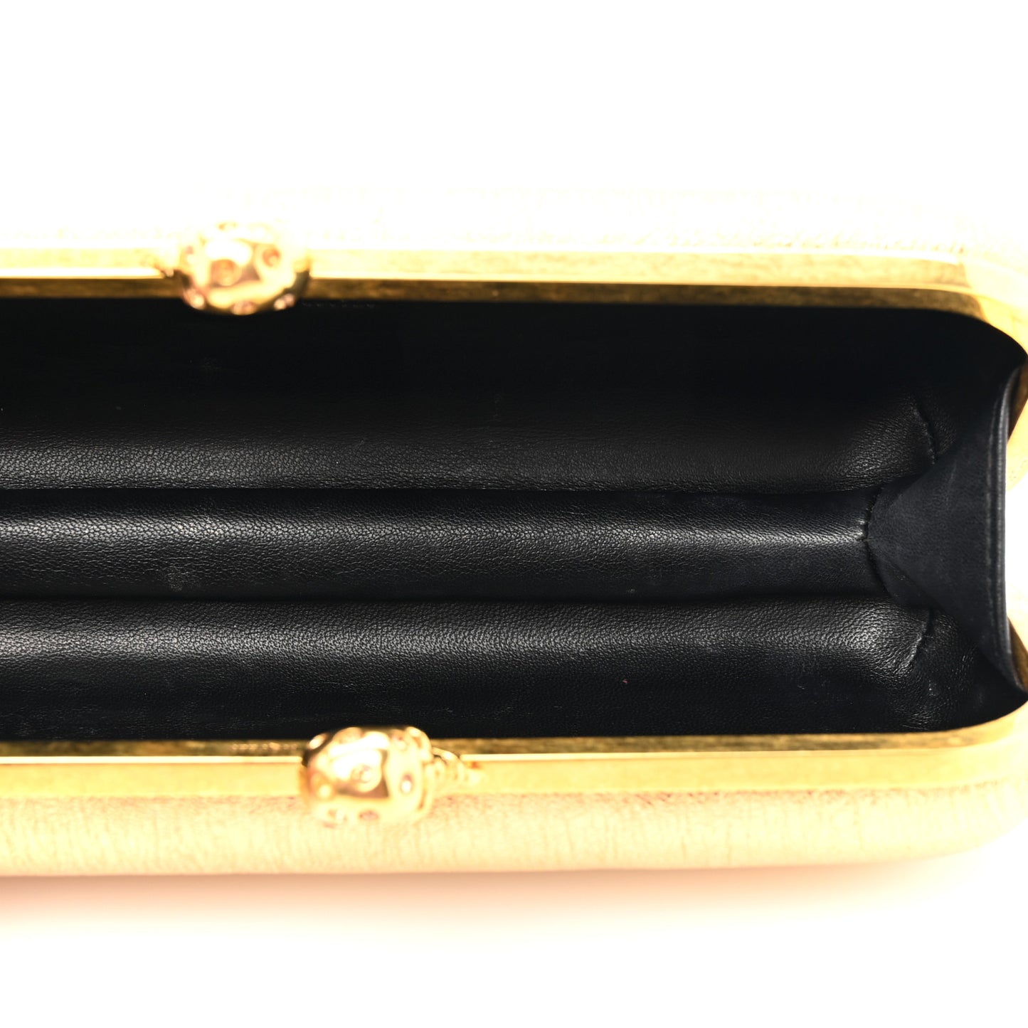 Nappa Metallic Twin Skull Box Clutch Gold