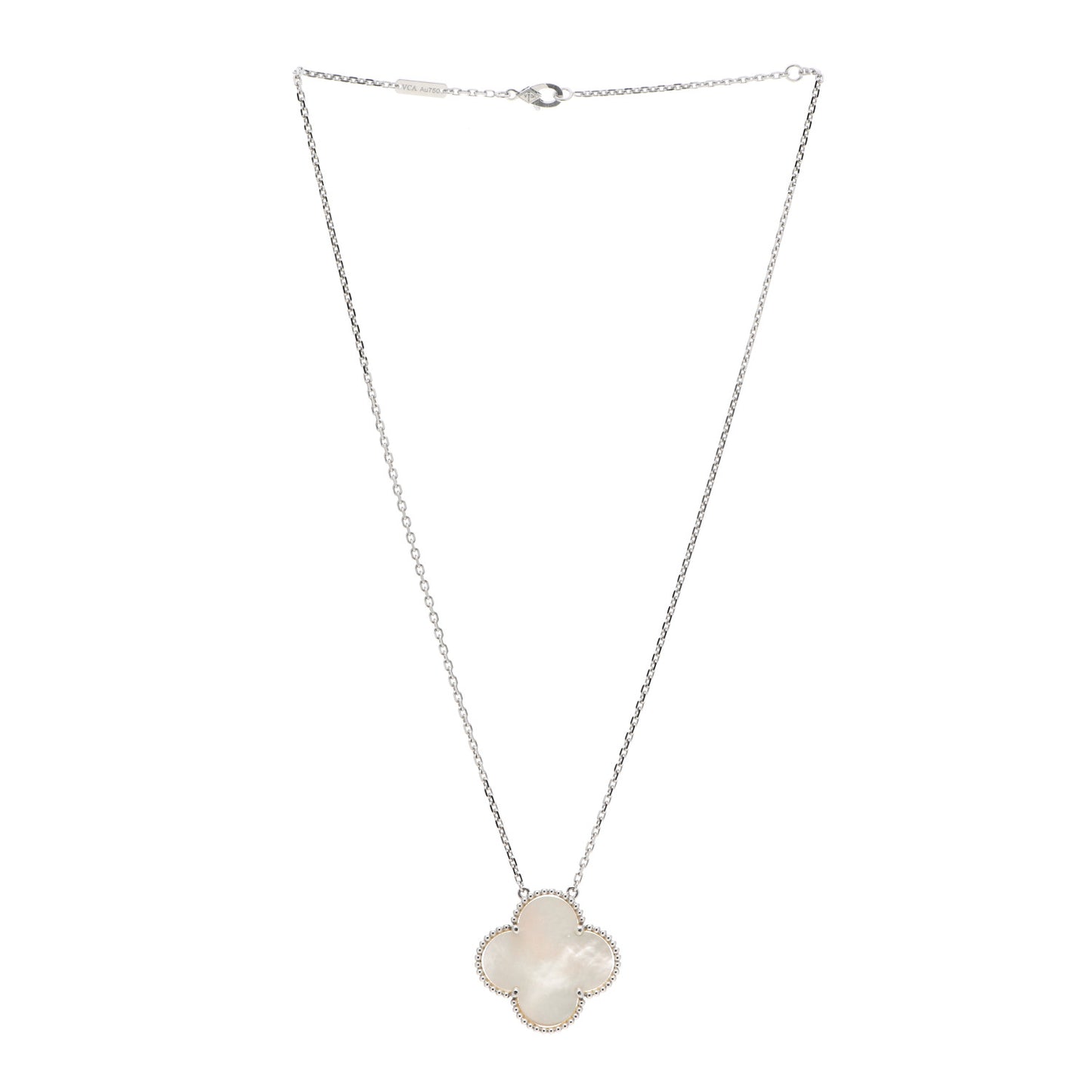 18K White Gold Mother of Pearl Magic Alhambra Pendant Necklace